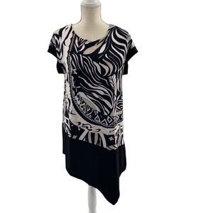 Chicos Womens Size M Black White Abstract Print Asymmetrical Tunic Dress Career